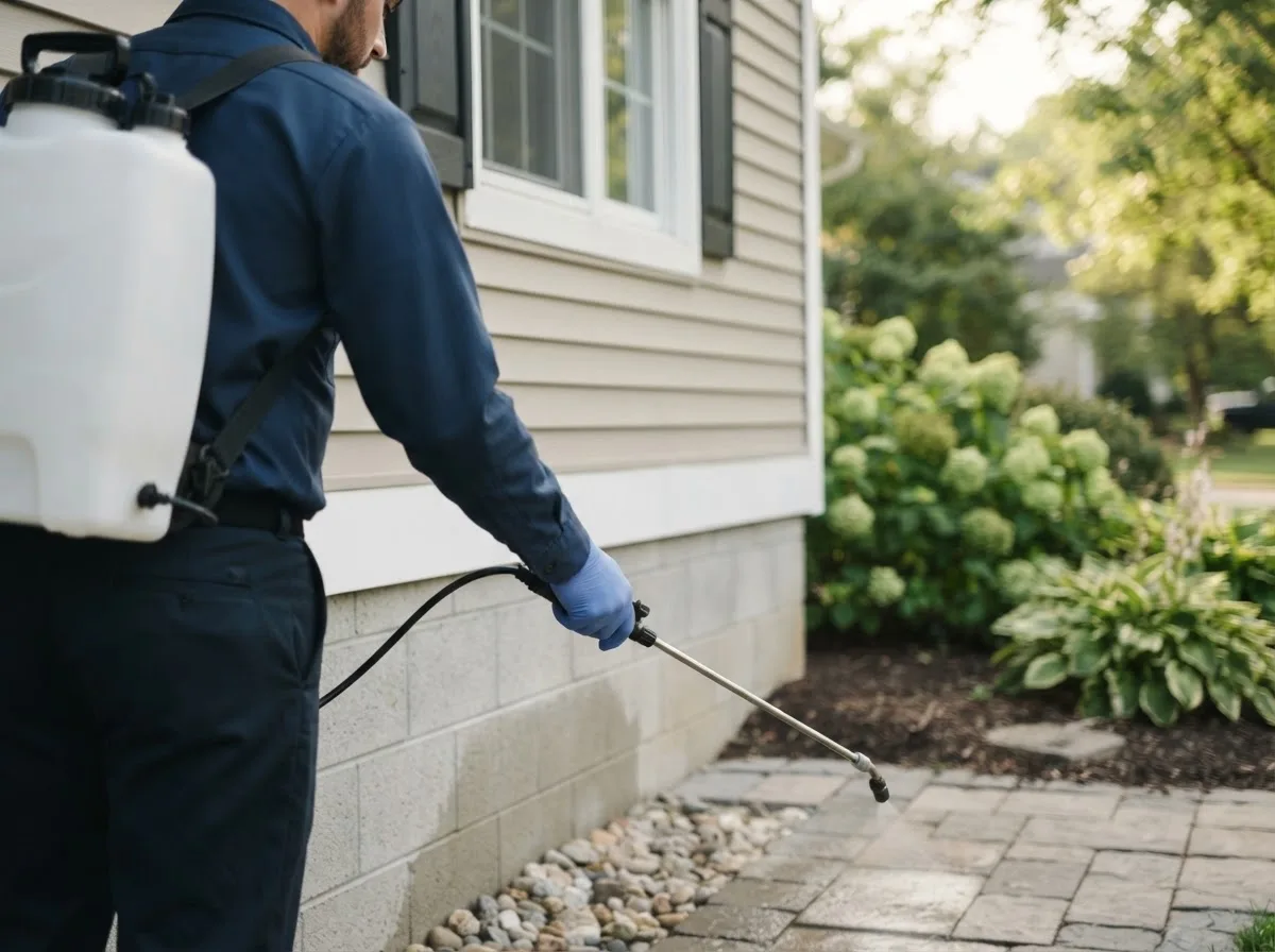 Pest control technician inspecting a home in Oakhurst, OK
